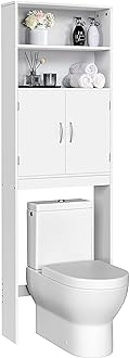 Image of Yaheetech Over The Toilet Storage, Taller Bathroom Organizer Space-Saving Storage Cabinet with Adjustable Shelves and Double Doors, 77 in H, White