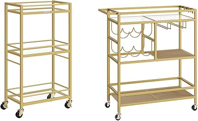 MAHANCRIS 3 Tier Bar Cart and 3-Tier Serving Cart Bundle, Kitchen Storage Island Serving Cart on Wheels, Rolling Wine Cart for Kitchen, Dining Room RCJ40B01-RCJ61B01