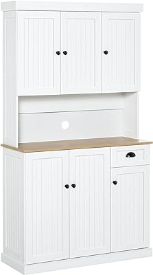 HOMCOM 71" Buffet with Hutch, Modern Farmhouse Kitchen Pantry Storage Cabinet with Microwave Oven Countertop, Drawer, and Cupboard, White