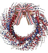 Idyllic 18 Inch Patriotic red White Blue Berries Leaves Wreath for Front Door, Memorial Day Burla...