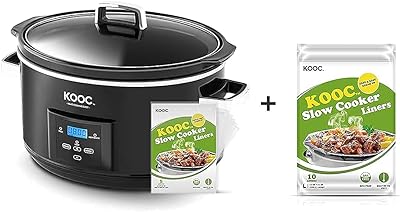 [Bundle Group] KOOC Programmable Slow Cooker 8.5-Quart (with 5 Bonus Free Liners) + Additional 1 Pack of 10 Liners for Easy Clean-up, Upgraded Pot, Adjustable Temp, Nutrient Loss Reduction