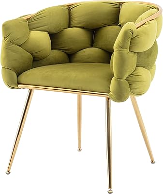 OUYESSIR Accent Chairs Modern Velvet Living Room Chairs Arm Chair Comfy Makeup Stool Upholstered Single Sofa Vanity Stool with Golden Metal Legs, Olive Green