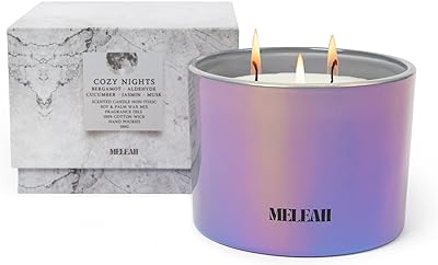 Meleah Cozy Nights Scented Candle for Home and Spa, Natural Soy Wax Candles Scented with Jasmine, Bergamot, Musk and Citrus in Decorative Glass Jars, Warm, Comforting Scent (138x138x167mm)