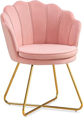 Furniliving Pink Vanity Chair, Chair for Bedroom, Makeup Chair with Gold Plating Legs, Accent Chair for Makeup Room, Bedroom, Living Room, Guest Reception (Velvet Pink)