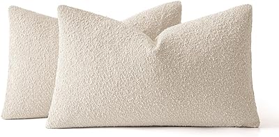 MIULEE Set of 2 Beige Throw Pillow Covers 12x20 Inch Decorative Couch Pillow Covers Textured Boucle Accent Solid Pillow Cases Soft for Cushion Chair Sofa Bedroom Livingroom Home Decor