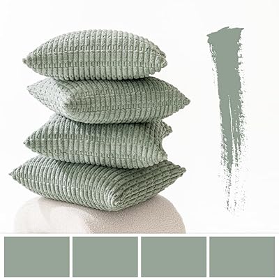 MIULEE Pack of 4 Greyish Green Corduroy Decorative Throw Pillow Covers 18x18 Inch Soft Boho Striped Pillow Covers Modern Farmhouse Home Decor for Sofa Living Room Couch Bed