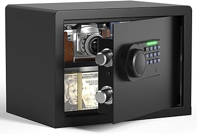 Grimtron Safe Box - (0.77 cu. ft.) Home Safe with Silent Mode, Backlit Keypad and LED Light, Secure Money Safe Caja Fuerte Anti-Rust, Anti-Theft, Anti-Pry