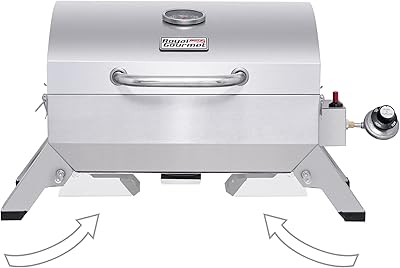 Royal Gourmet GT1001 Stainless Steel Portable Grill, 10000 BTU BBQ Tabletop Gas Grill with Folding Legs and Lockable Lid, Outdoor Camping, Deck and Tailgating, Silver