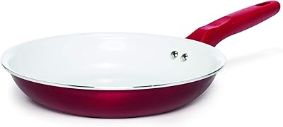 Ecolution Bliss 9.5 Inch Non-Stick Ceramic Fry Multipurpose Use, Silicone Stay Cool Handle, Easy Clean, Chef Pan, Red