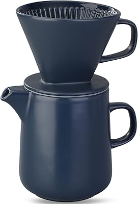 WALZION Coffee Maker Press Coffee Maker With Hand Coffee Pot Set Ceramic Coffee Filter Cup Drip Coffee Hand Pot-850Ml (blue)