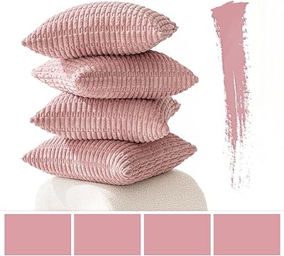 MIULEE Pack of 4 Blush Pink Corduroy Decorative Throw Pillow Covers 18x18 Inch Soft Boho Striped Pillow Covers Modern Farmhouse Home Decor for Sofa Living Room Couch Bed