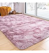 Softlife Area Rug for Bedroom, 4x6 Feet Plush Fluffy Rug for Living Room, Tie-Dyed Pink Purple Sh...