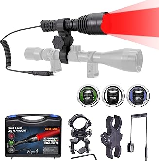 Image of Odepro KL41Plus Hunting Flashlight Kit with Red Green IR850 White Interchangeable Modules, Long Range Scope Mount Predator Light with Remote Pressure Switch for Coyote Hog Varmint Night Hunt