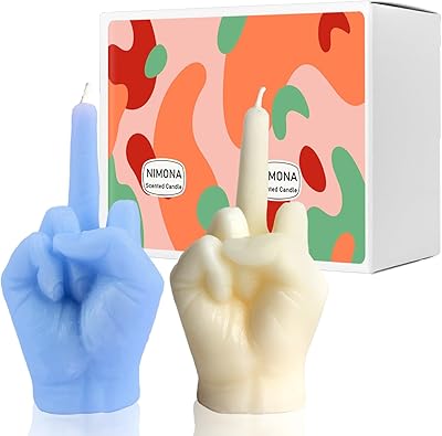 NIMONA Middle Finger Scented Candle, 2 Pcs Apartment Home Decor Aesthetic Soy Wax Hand Gesture Cute Candles, Desk Sculpture Decorations Gift for House, Bedroom and Home Room. (White+Blue)