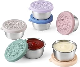 [6 Pack] Salad Dressing To Go Containers, 1.6 oz Small Stainless Steel Sauce Cups With Leakproof Silicone Lids, For Lunch ...