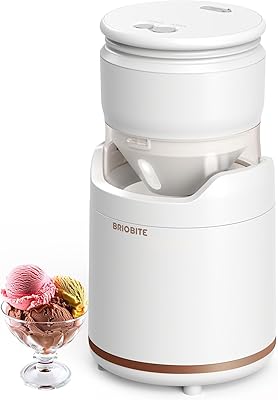 BRIOBITE Ice Cream Maker - Rechargeable & Compact Electric Ice Cream Machine for Gelato, Milkshakes & Sorbet,Double-Insulated Bowl,Easy to Clean,Perfect for 1-2 Servings,White