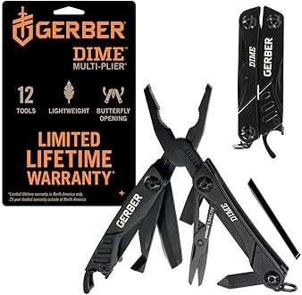 Image of Gerber Gear Dime 12-in-1 Mini Multi-tool - Needle Nose Pliers, Pocket Knife, Keychain, Bottle Opener - Father's Day Gift - EDC Gear and Equipment - Black