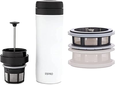 ESPRO P1 French Press - Double Walled Stainless Steel Vacuum Insulated Coffee and Tea Maker + Tea Micro-Filter, 12 Ounce, Chalk White