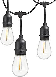 Newhouse Lighting Outdoor String Lights with Hanging Sockets Weatherproof Technology Heavy Duty 48-foot Cord 18 Lights Bulbs Included (1 Free Replacement), Black