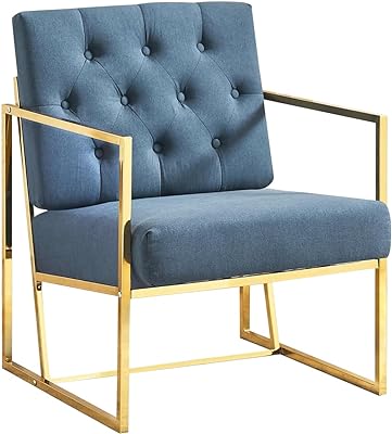 VANCIKI Accent Chair - Living Room Chairs Upholstered Soft Comfortable Oversized Armchair Classic Metal Frame for Bedroom Reading Room Office Relaxing (Blue)