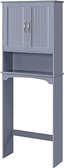 Image of Yaheetech Over The Toilet Bathroom Cabinet with 2 Doors & Adjustable Shelf, Free Standing Toilet Rack Space-Saving, L24.5xW9xH66 Inches, Grey