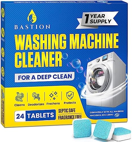 Washing Machine Cleaner Tablets 24 pack Powerful Descaler -Deep Cleaning for HE Front Loader & Top Load Washer Septic Safe Eco-Friendly Deodorizer Clean Drum & Laundry Tub Seal- Year's Supply