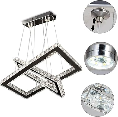 Modern Crystal Chandelier Rectangular Led 2 Rings Ceiling Light Stainless Steel Pendant Light led Chandeliers for Dining Room