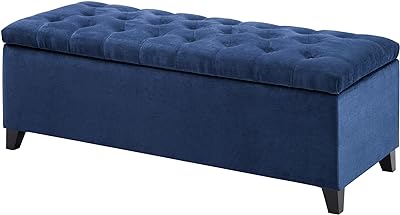 Madison Park Shandra Storage Ottoman - Solid Wood, Polyester Fabric Toy Chest Modern Style Lift-Top Accent Bench for Bedroom Furniture, Medium, Navy