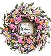idyllic Artificial Flower Wreath for Front Door, 20" Pink Floral Wreath Spring and Summer Wreath ...
