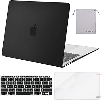 Image of MOSISO Compatible with MacBook Air 13 inch Case 2022, 2021-2018 Release A2337 M1 A2179 A1932, Plastic Hard Shell&Keyboard Cover&Screen Film&Storage Bag for MacBook Air 13.3 inch Case, Black