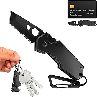 Image of Keychain Mini Knife with Carabiner - 2" Serrated Blade - Box Cutter Multitool - Best Small Pocket Knives for Birthday Christmas Gift Ideas for Men 2248