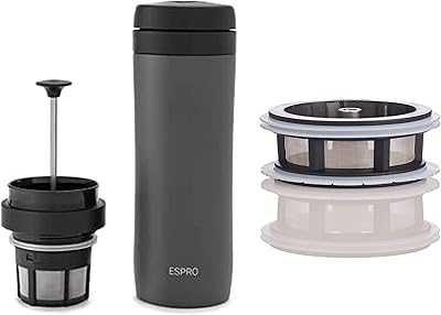 ESPRO P1 French Press - Double Walled Stainless Steel Vacuum Insulated Coffee and Tea Maker + Tea Micro-Filter, 12 Ounce, Gun Metal Gray