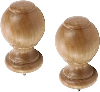 T Tulead Wood Curtain Rod Finial Screw on Curtain Rod End Caps Pack of 2 (Wood Color)