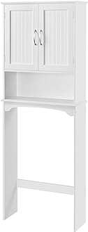 Image of Yaheetech Over The Toilet Cabinet, Double Door Bathroom Storage Organizer, Toilet Rack with Inner Adjustable Shelf and Open Storage Shelf, White