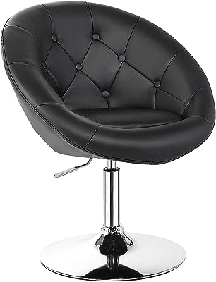 COSTWAY Vanity Chair, Contemporary Height Adjustable Makeup Chair with Chrome Frame, Tufted Round-Back, Modern Swivel Accent Chair for Lounge, Pub, Bar, Black