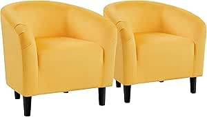 Yaheetech Yellow Chairs Set of 2, Accent Chair for Bedroom, Armchair for Living Room, Velvet Fabric Club Chair with Soft Padded Seat and Sturdy Legs for Bedroom Waiting Room, Yellow