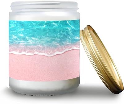 susiyo Frosted Glass Candle Cup Soy Wax Candles, Orange Lemon Scented Candle - Tropical Pink Sandy Beach