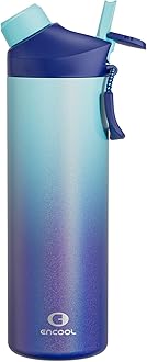 Image of ENCOOL Insulated Stainless Steel Water Bottle with Straw and Spout Lid, Leak Proof, Cupholder Friendly, Double wall, for Sports, Gym, Travel (24oz, Ocean)