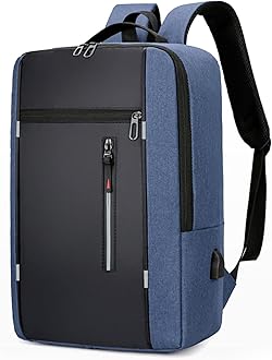 Image of ZGWJ Laptop Backpack with USB Charging Port for Men & Women Fits 15.6 Inch Notebook. Lightweight Water Resistant Clean Design, Sleek for Travel and Daily Business Use Blue