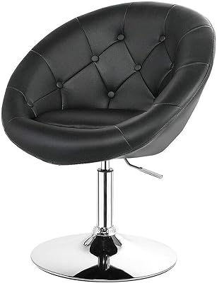 HAPPYGRILL Vanity Chair, Swivel Bar Stools with Chrome Frame & Tufted Round-Back, Height Adjustable Makeup Chair Modern Accent Chair for Makeup Room, Living Room, Bedroom, Black
