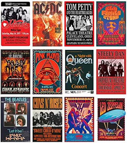 Woonkit Vintage Rock Band Posters for Room Aesthetic, 70s 80s 90s Retro Bedroom Decor Wall Art, Concert Poster Collage, Old Music Album Cover Prints (12 SET B, 7.8X11.8 INCH)