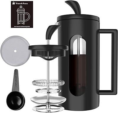 BOMPCAFE 2-4 Cups French Press Coffee Maker Cafetiere - 600ML - 4 Level Filtration System, Heat Resistant Borosilicate Glass with Stainless Steel Filter, 21 oz/600 ML