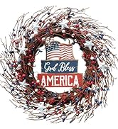 Idyllic 18Inch 4th of July Patriotic Day Wreath Red Blue White Berry Wreath with Americana Flag P...