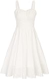 1950s Vintage White Cotton Embroidery Dresses for Women Sleeveless Swing Midi Sun Dress White Small