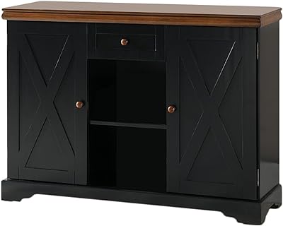 Kings Brand Furniture - Wood Buffet Cabinet Console Table, Black / Walnut