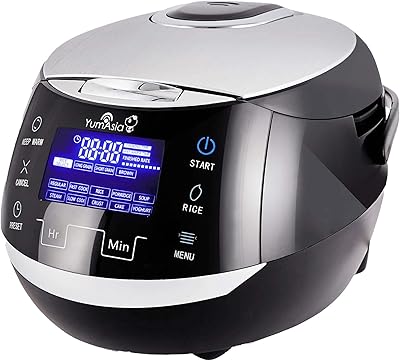 Yum Asia Sakura Rice Cooker with Ceramic Bowl and Advanced Fuzzy Logic (8 Cup, 1.5 Litre) 6 Rice Cook Functions, 6 Multicook Functions, Motouch LED Display, 120V Power (Black and Silver)