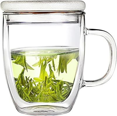 Luxtea 350ml/12.5oz Insulating Teacup Double Layer Glass Mug Heat Resistant Cup With A Glass Lid for Infusing Coffee, Milk, Tea, etc by Luxtea