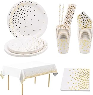 VicBou 20 Guests Party Tableware Set, Included Party Plates Cups and Napkins,Straw,Large Plate, Small Dining Plate,Tablecl...