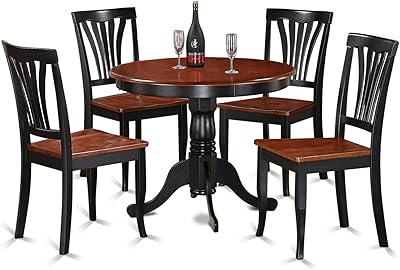 East West Furniture ANAV5-BLK-W 5 Piece Kitchen Set for 4 Includes a Round Room Table with Pedestal and 4 Dining Chairs, 36x36 Inch