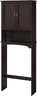 Image of Yaheetech Over The Toilet Storage with 2 Doors & Adjustable Shelf, Free Standing Toilet Rack Wooden Space-saving Collect Cabinet, Bathroom Furniture, 9Dx24.5Wx66H Inches, Espresso